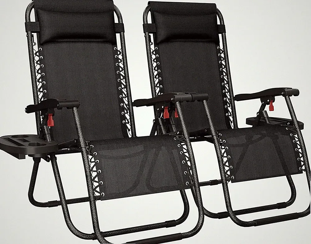 26" Zero Gravity Recliners Outdoor Adjustable Folding Reclining Lounge Chairs W/