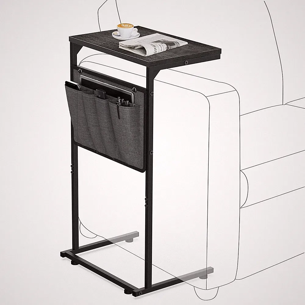 C Shaped End Table, Small Side Table for Couch and Recliner, Slide Under Sofa...