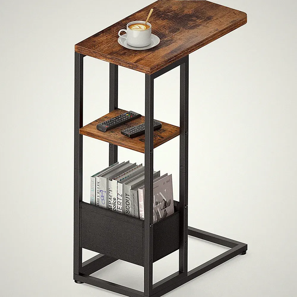 C Shaped End Table, Small Side Table for Couch, Recliner, Slide Under Sofa Tr...