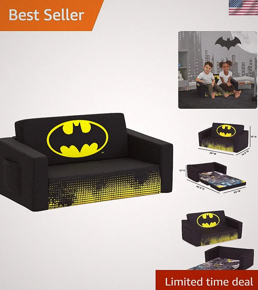 Comfy Batman Convertible Kids Sofa - 2-in-1 Flip-Out Lounger for Playtime