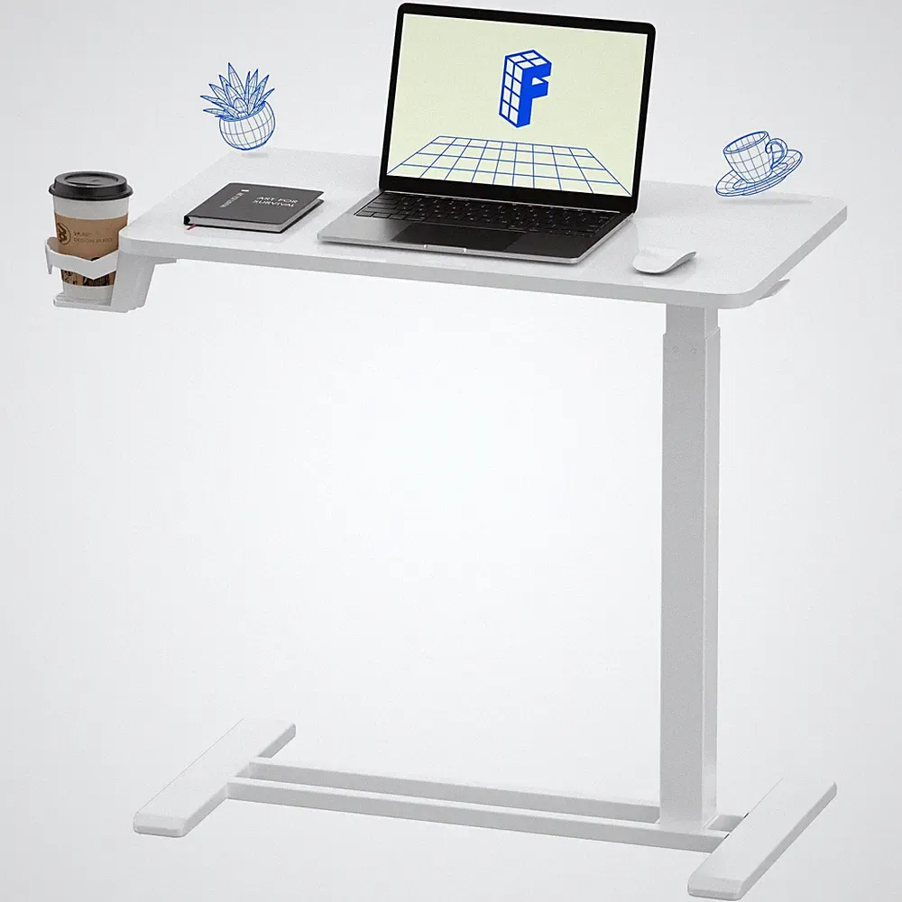 FLEXISPOT H7 Adjustable Overbed Bedside Table with Wheels Pneumatic Mobile St...