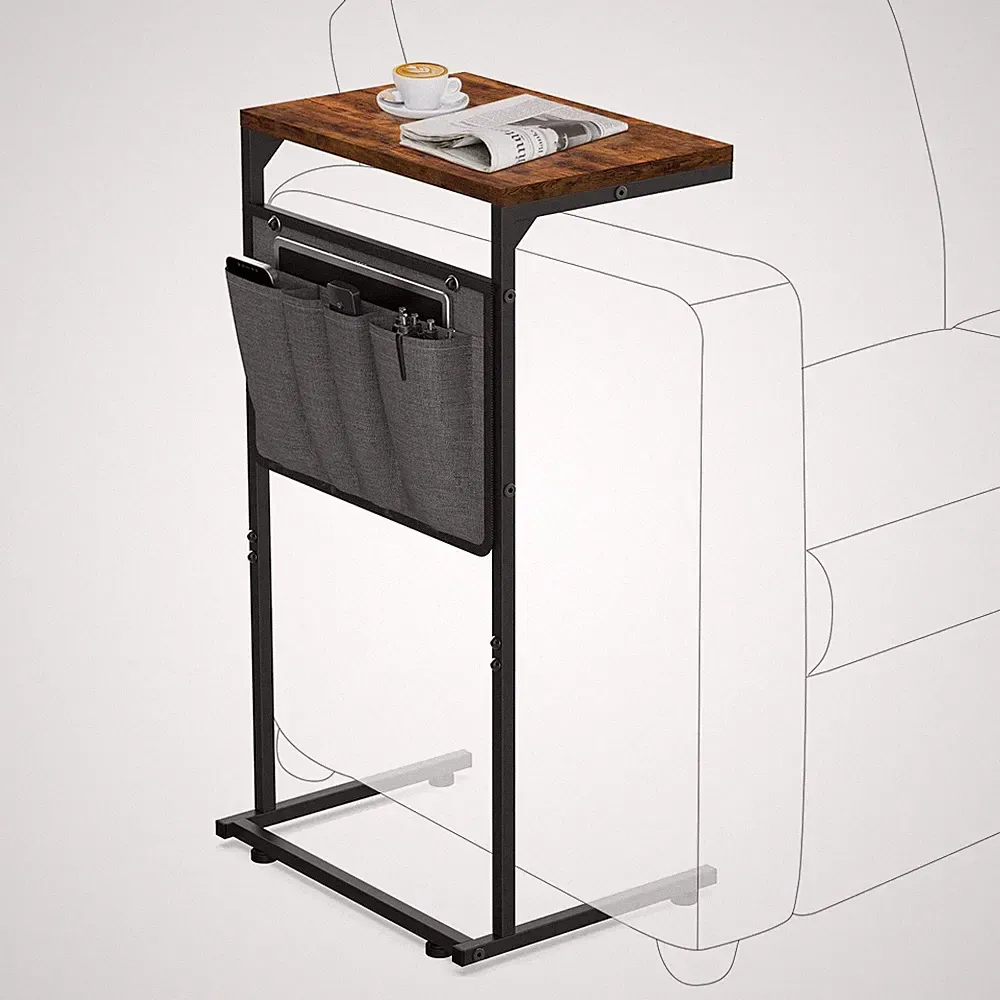 Shaped End Table, Small Side Table for Couch and Recliner, Slide Under Sofa T...