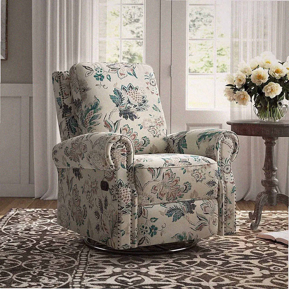 Teal Print Swivel Rocker Recliner Arm Chair Armchair Nursery Glider Recliners